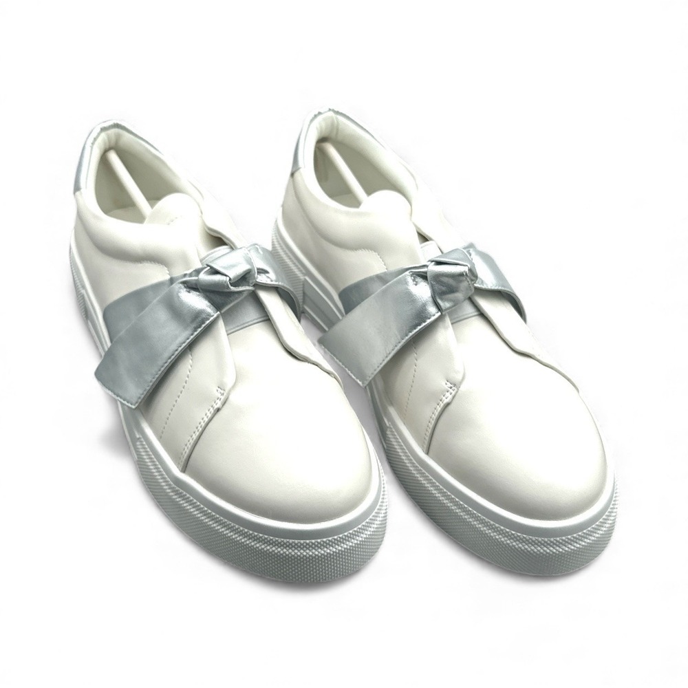 NIB Women's White Silver Bow Platform Sneakers Casual Fashion Comfort Shoes